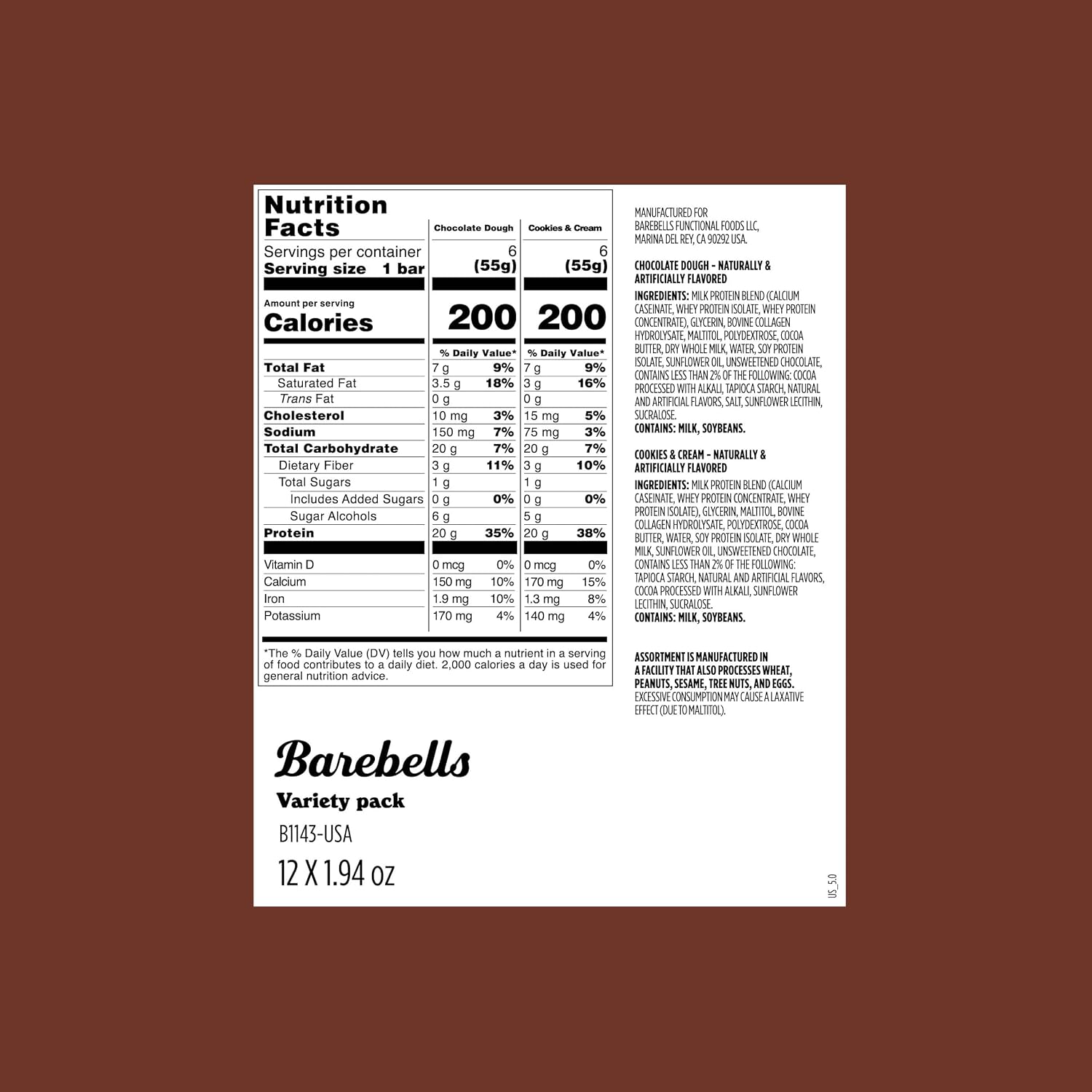 Barebells Bars Chocolate Lovers Variety Pack 55g 12-pack