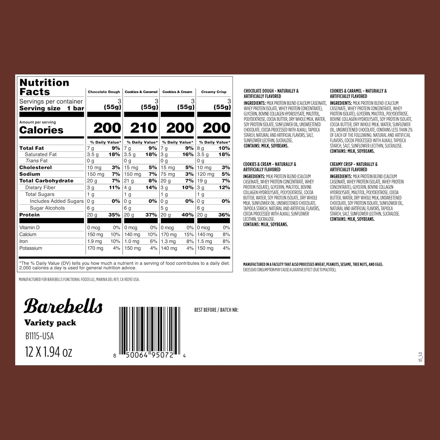 Barebells Protein Bars Favorites Variety Pack – 24 Bars 20g of Protein