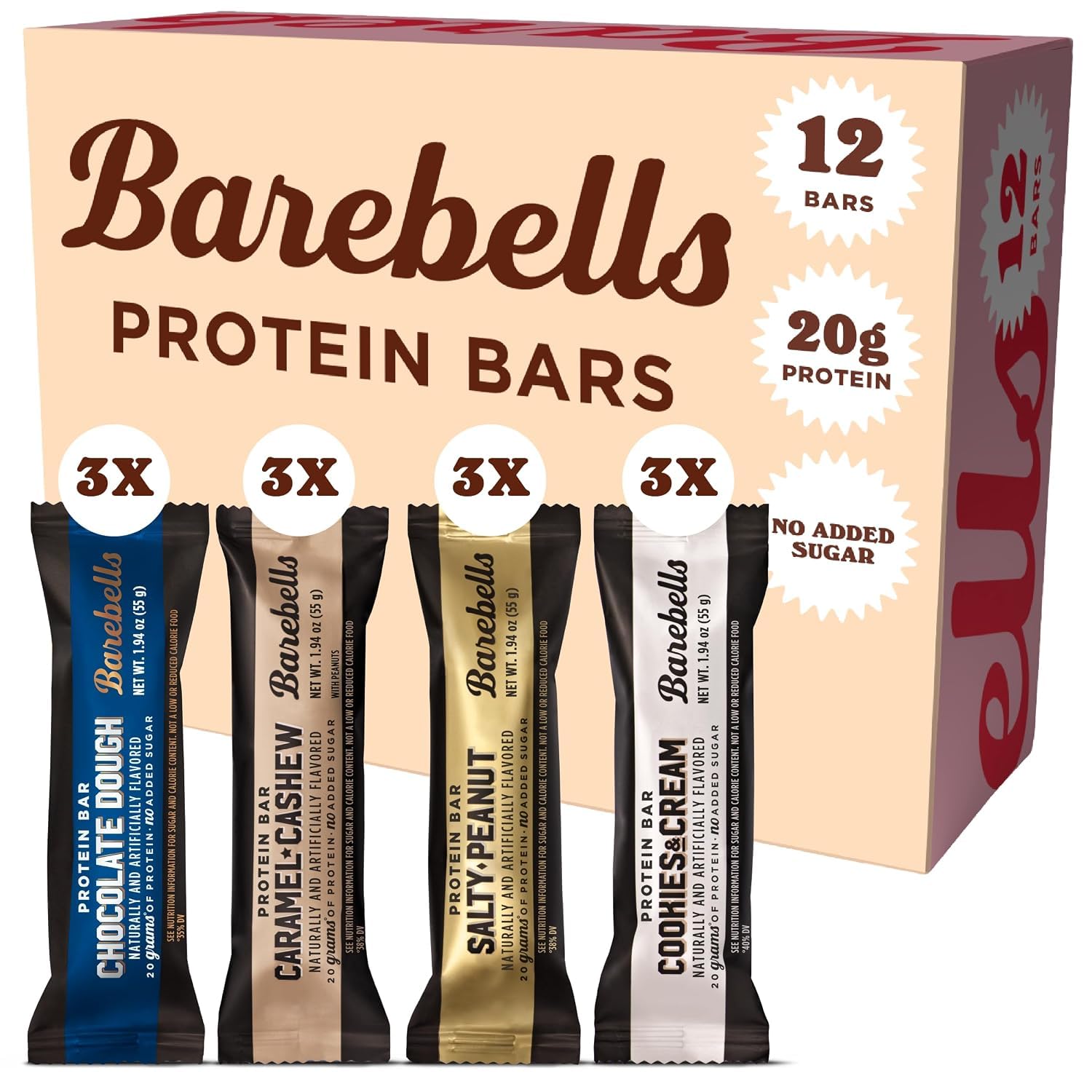 Barebells Classics Protein Bars Variety Pack, 12 Bars, 20g Protein