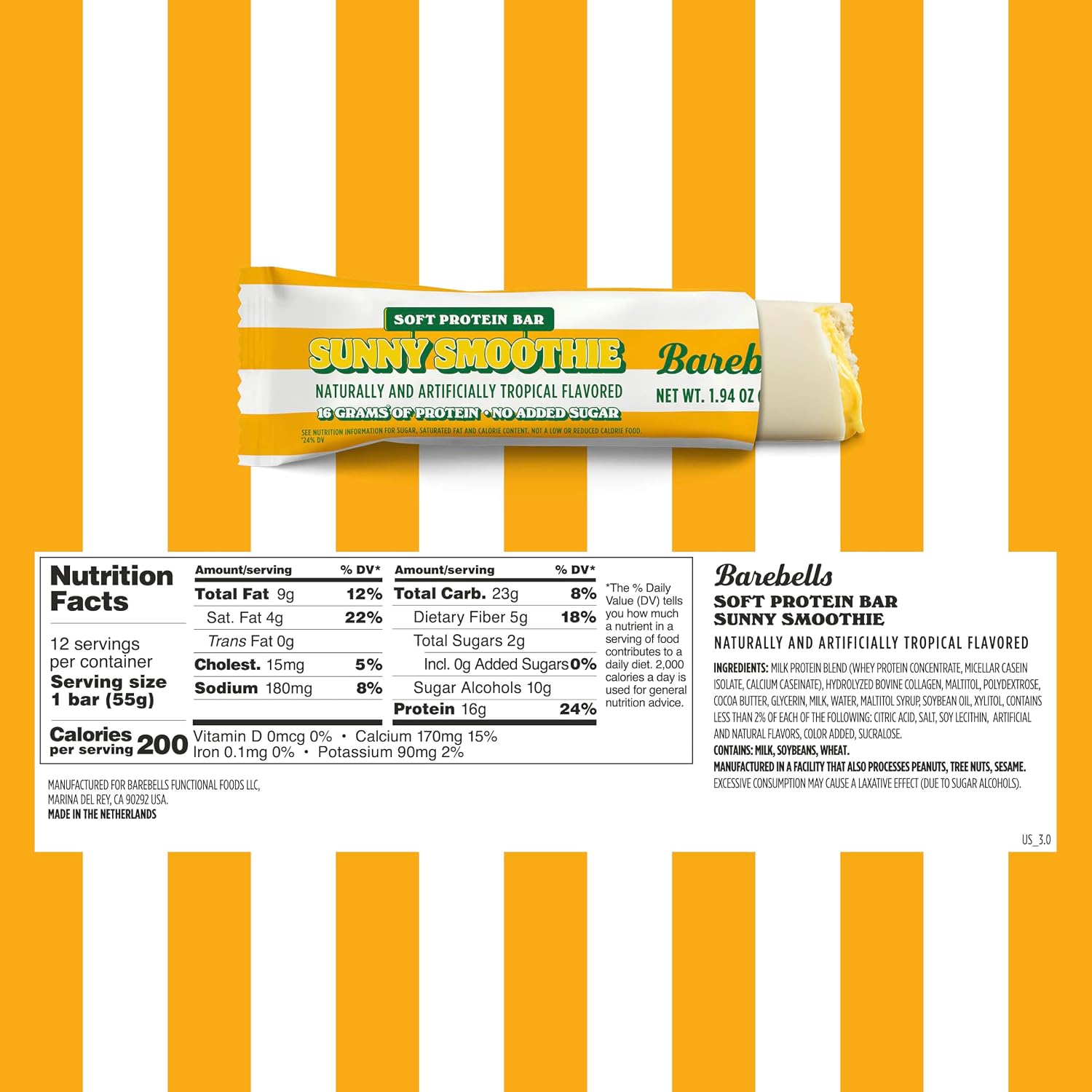 Barebells Soft Protein Bars, Sunny Smoothie, 16g Protein, 24 Count
