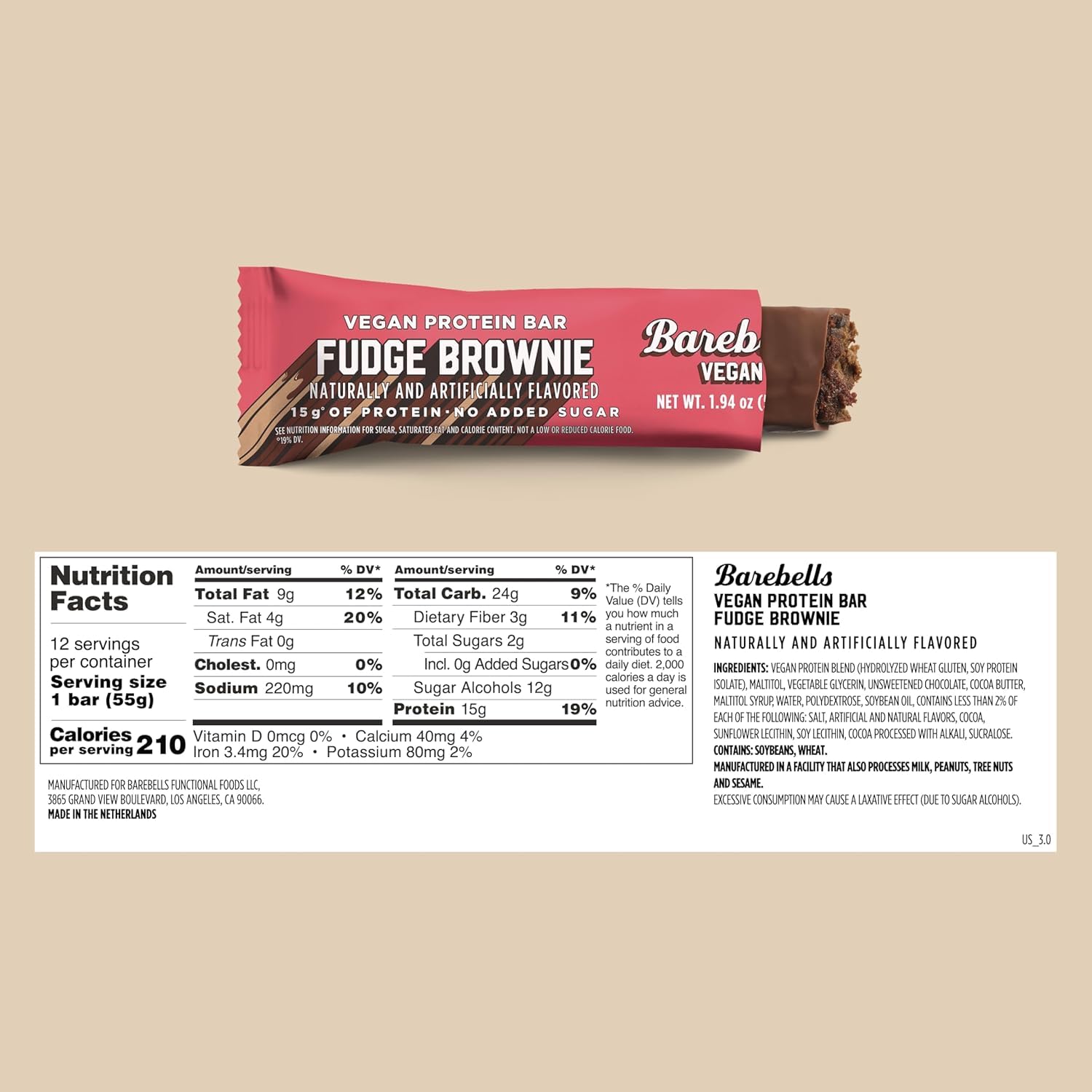 Barebells Vegan Protein Bars Fudge Brownie, 24-Pack