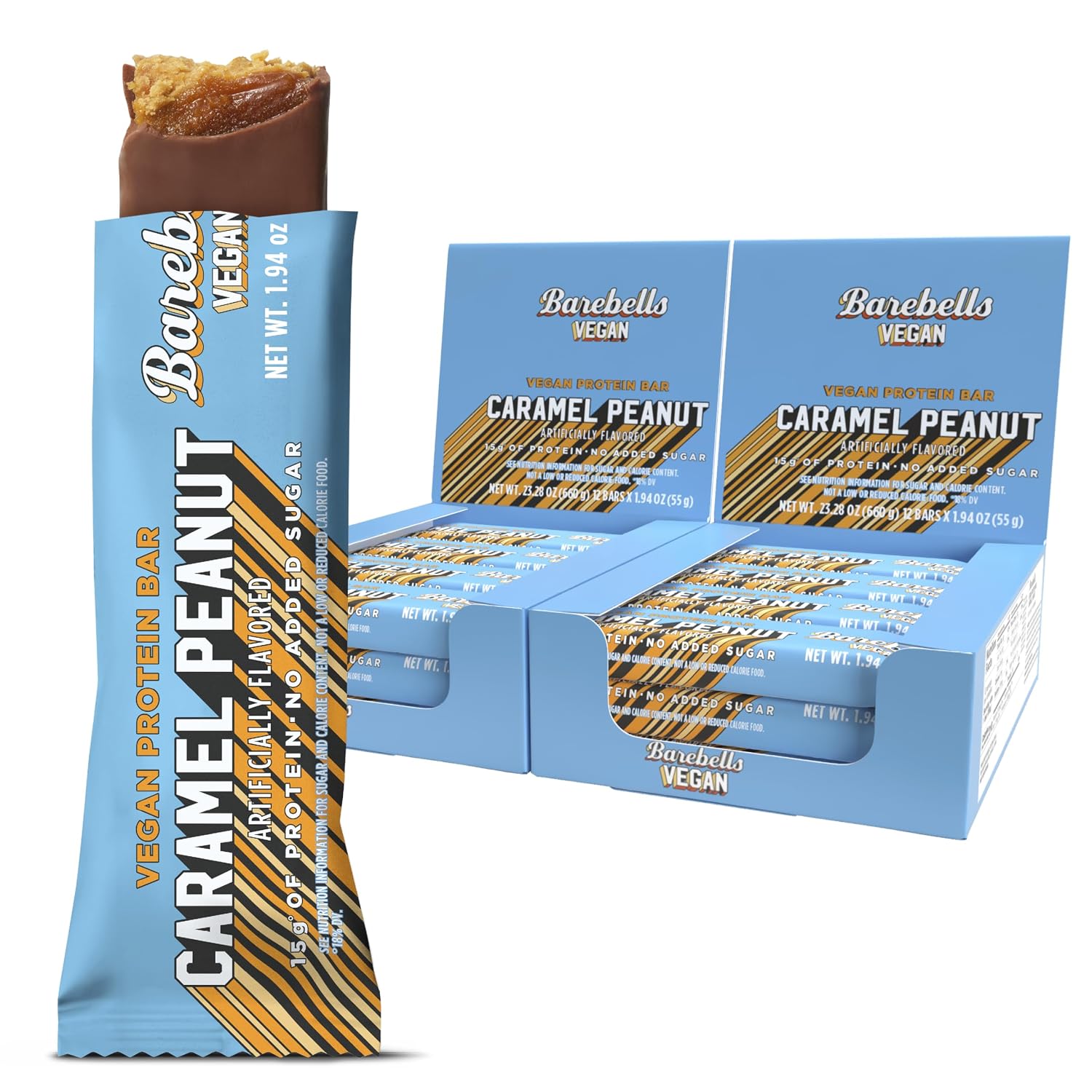 Barebells Vegan Protein Bars Peanut Caramel, 24-Pack