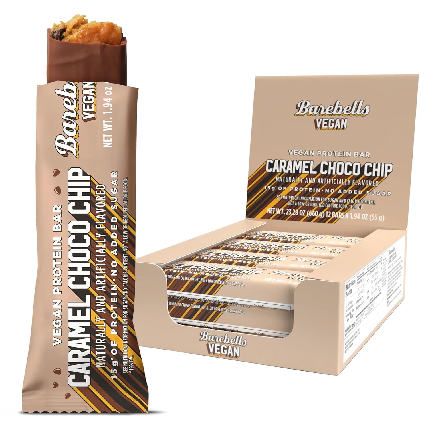 Barebells Vegan Protein Bars Caramel Choco Chip, 12-Pack