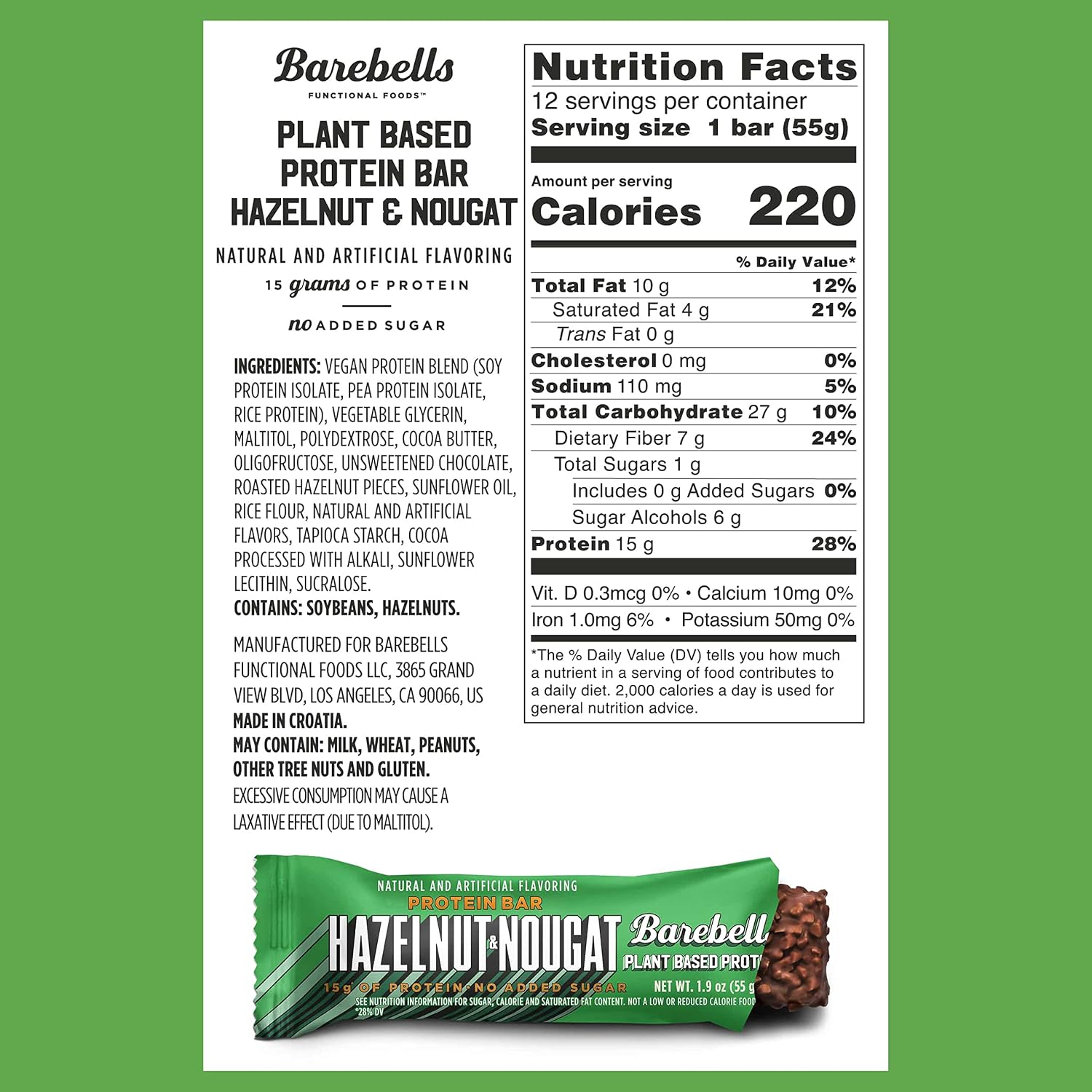 Barebells Vegan Protein Bars Hazelnut & Nougat, 24-Pack