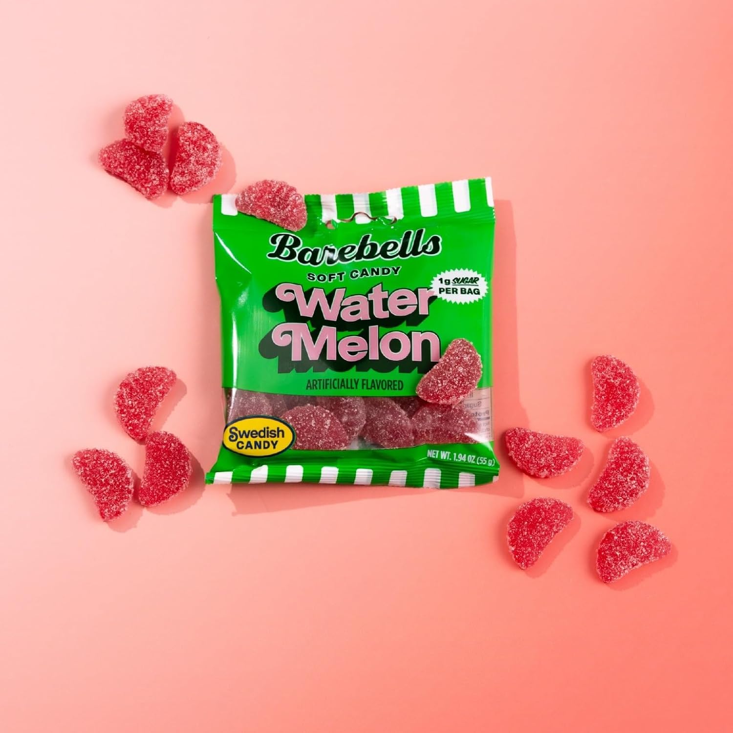 Barebells Water Melon Gummy Candy, 1g Sugar, 55g Bags, 14 Pack