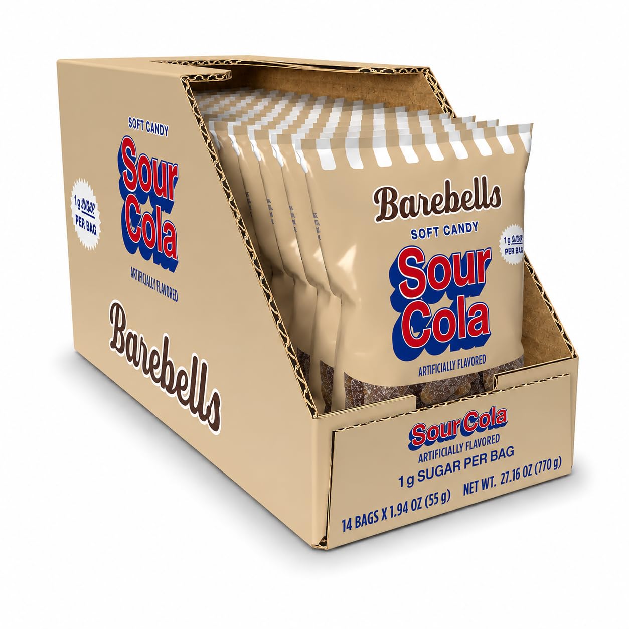 Barebells Sour Cola Gummy Candy, 1g Sugar, 55g Bags, 14 Pack