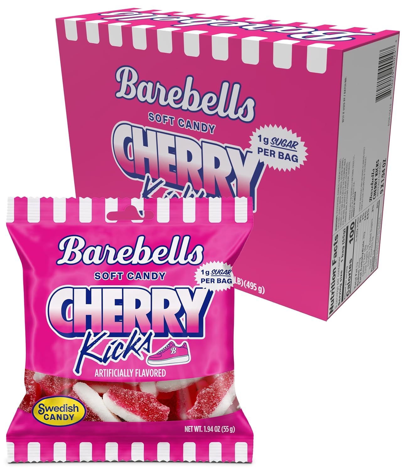Barebells Cherry Kicks Gummy Candy, 1g Sugar, 55g Bags, 9 Pack