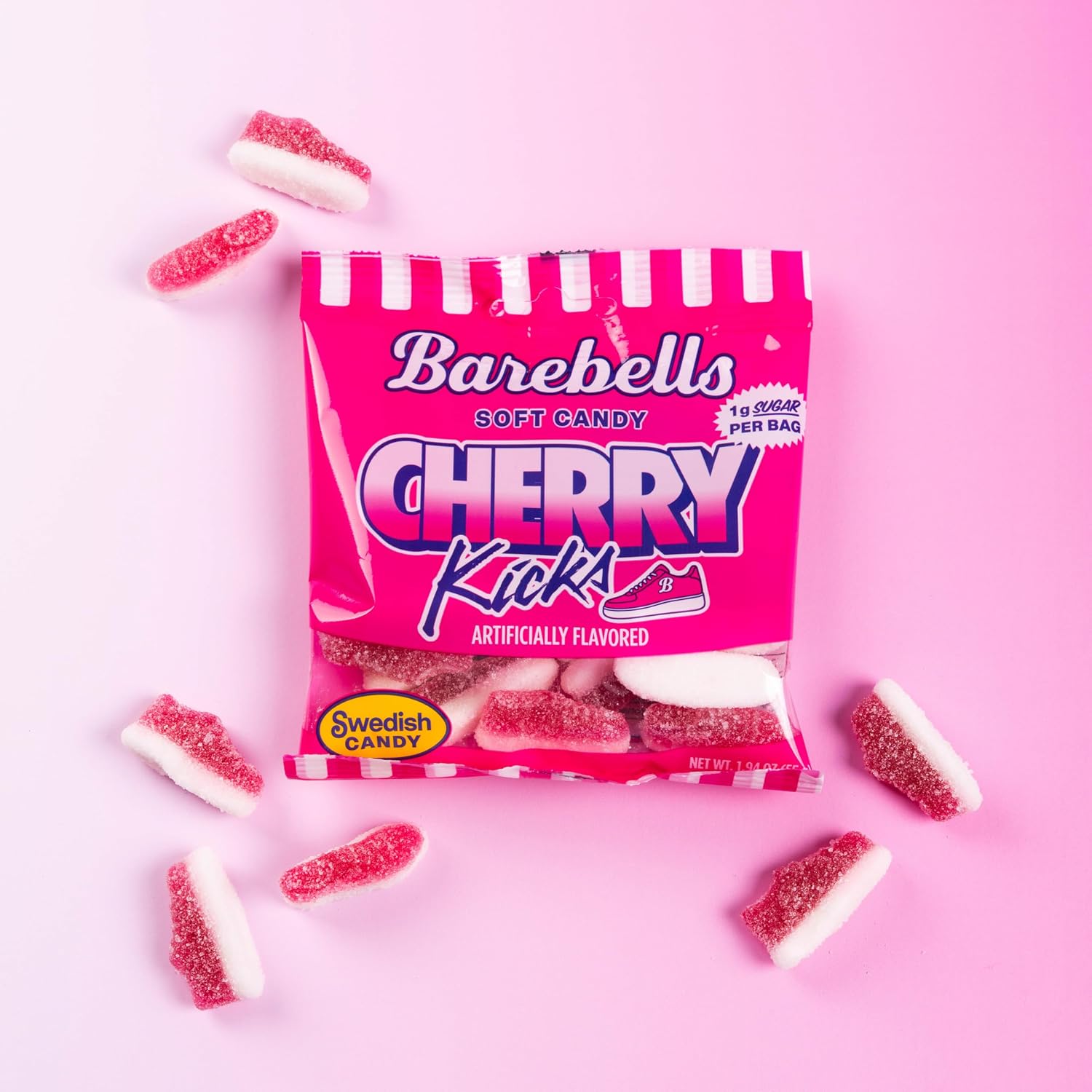 Barebells Cherry Kicks Gummy Candy, 1g Sugar, 55g Bags, 9 Pack