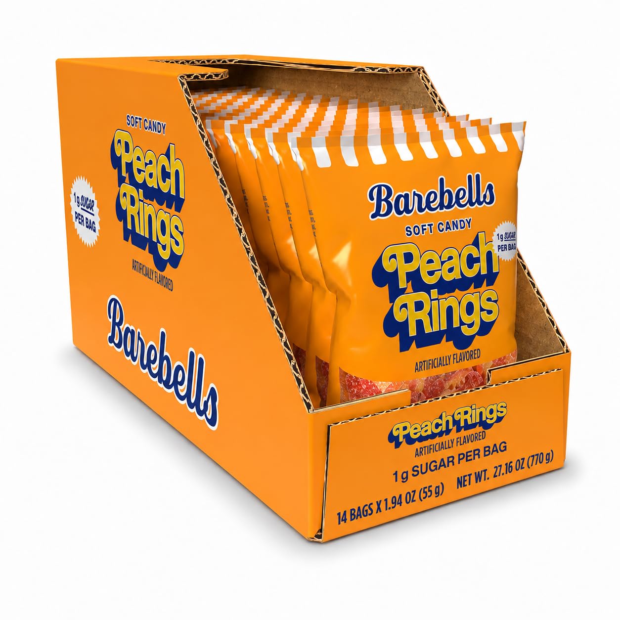 Barebells Peach Rings Gummy Candy, 1g Sugar, 55g Bags, 14 Pack