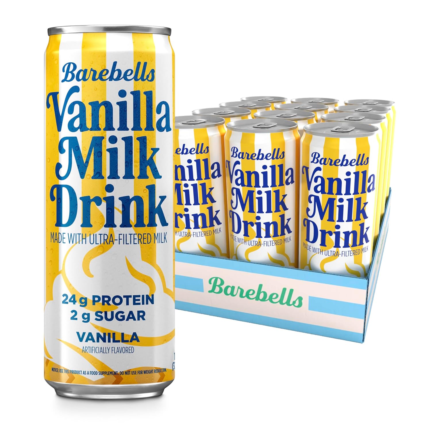 Barebells Protein Milk Drink, Vanilla, 24g Protein, 11 fl oz, 12 Pack
