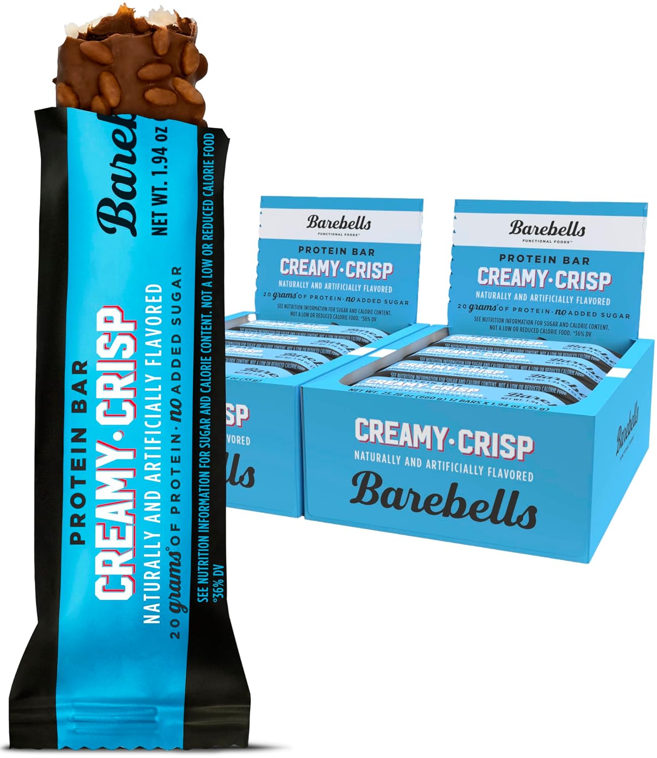 Barebells Protein Snack Bars Creamy Crisp - 12 Count (2Pack), 20g Protein Per Bar, 1.9 oz (55g) Chocolate Protein Bars, 1g Total Sugars, Perfect On-the-Go Protein Snack & Breakfast Bars