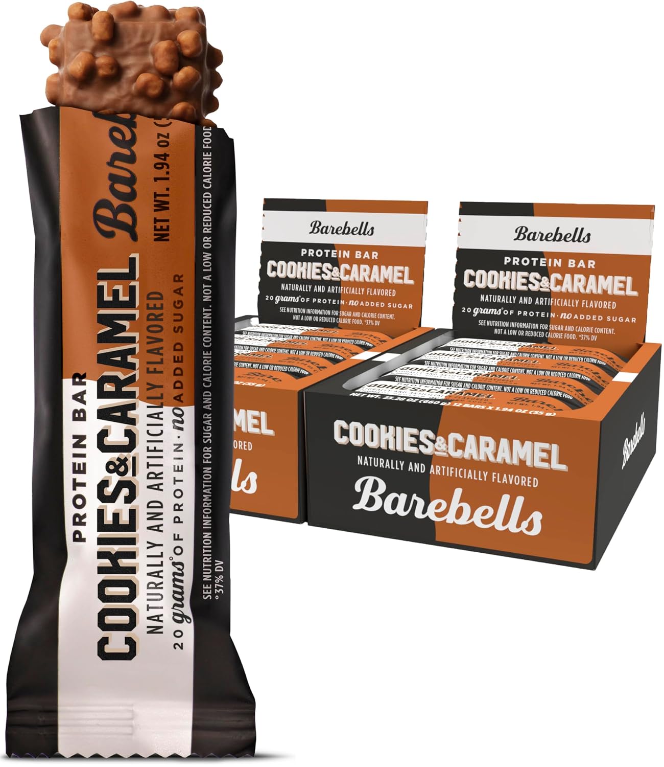 Barebells Protein Bars Cookies and Caramel - 24 Bars (2 Packs of 12), 20g High Protein Treats - Chocolate Nutrition Bar with 1g Total Sugars - On-The-Go Breakfast or Post-Workout Snack
