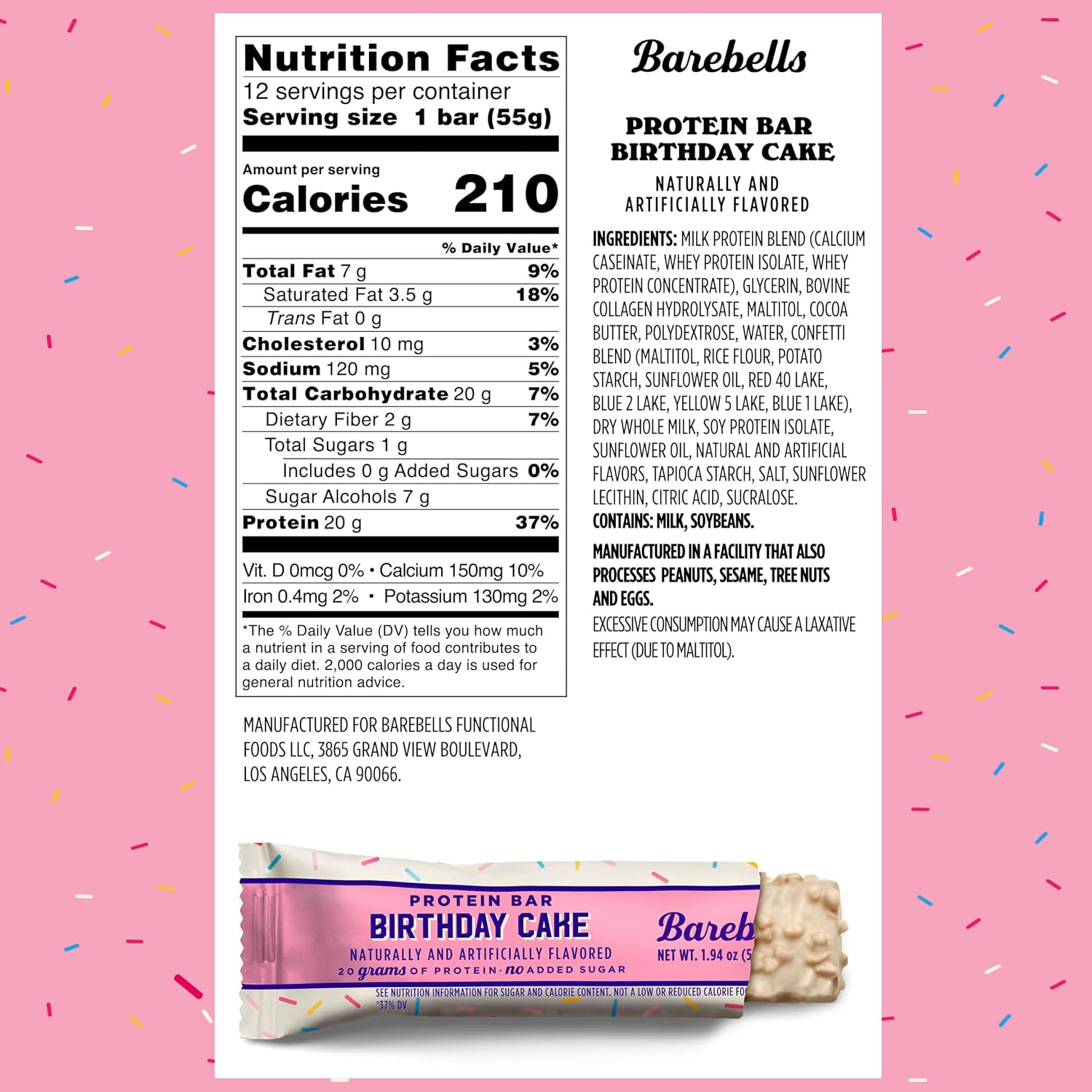 Barebells Protein Bar Birthday Cake 20g Protein 12 Bars