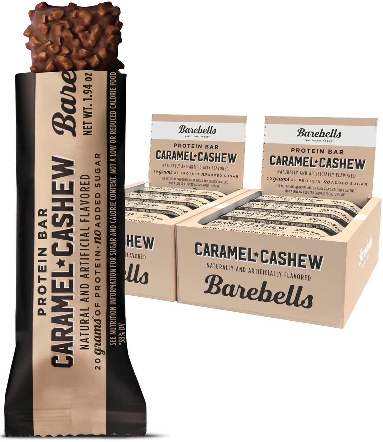 Barebells Protein Bars Caramel Cashew - 12 Count,pack of 2-1.9oz Bars with 20g of High Protein - Chocolate Protein Bar with 1g of Total Sugars - Perfect on The Go Protein Snack & Breakfast Bar…