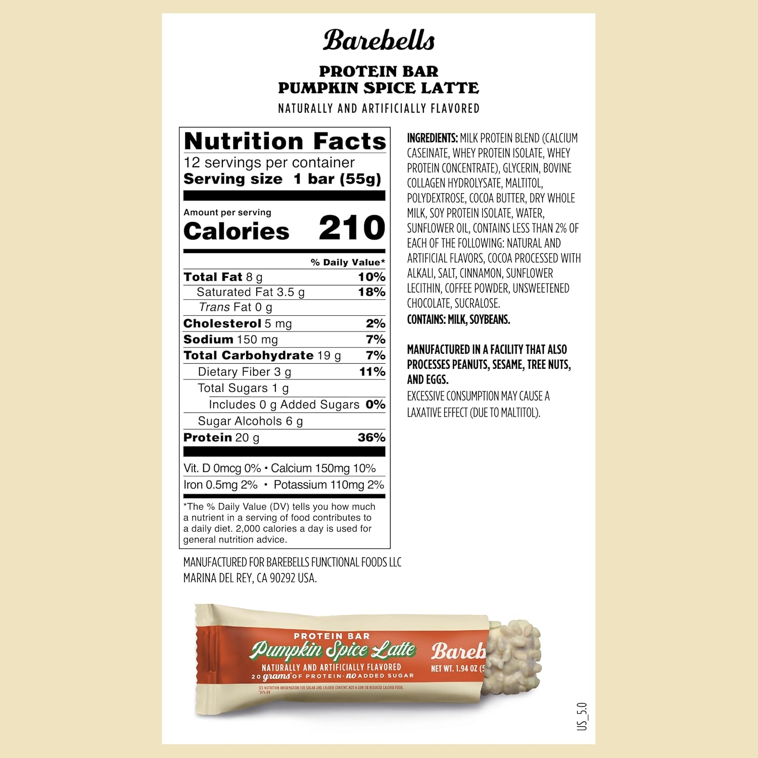 Barebells Pumpkin Spice Latte Protein Bars, 20g Protein, 55g Bars, 12-Pack