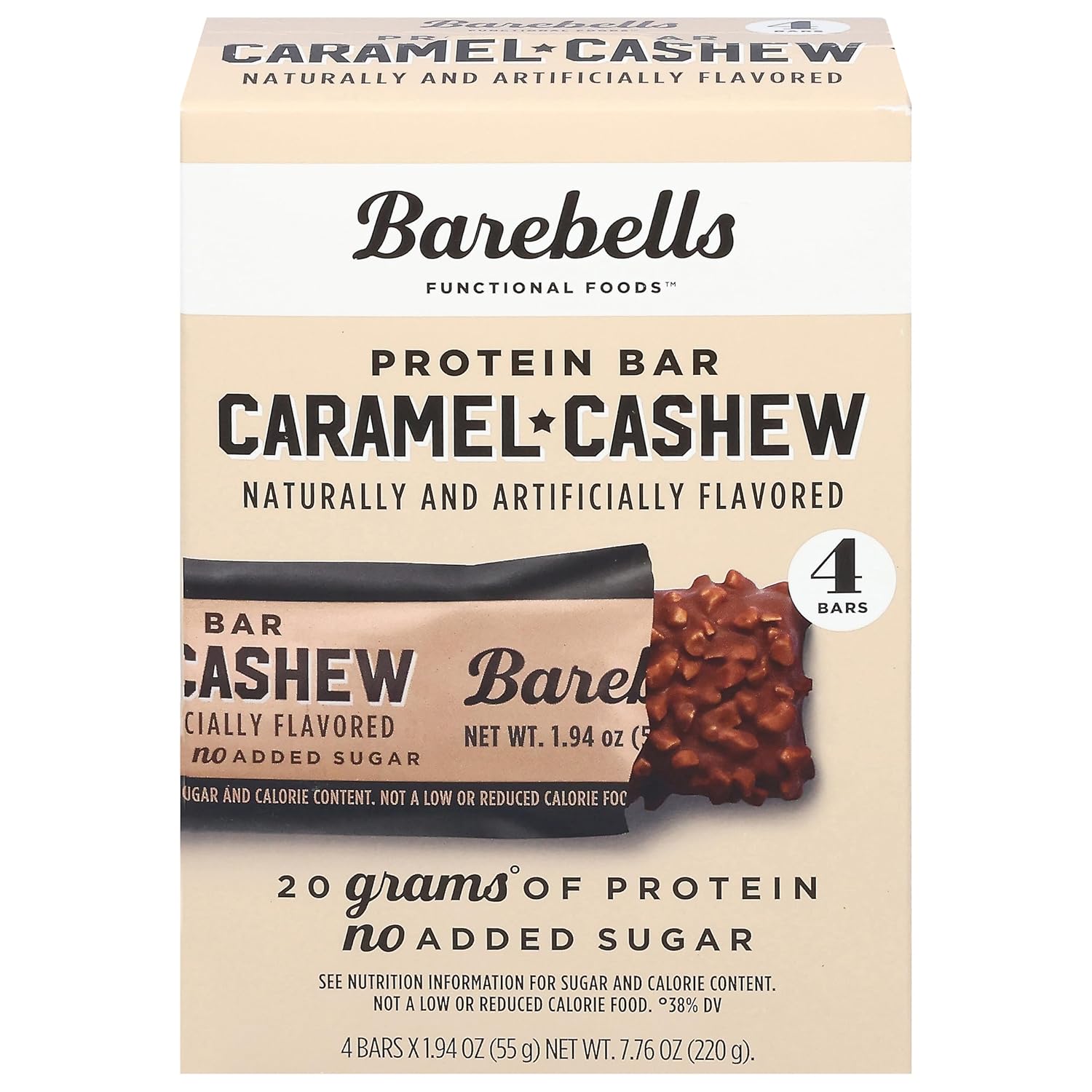 Barebells,Protein Bar Carmel Cashew 4 Pack, 7.76 Ounce