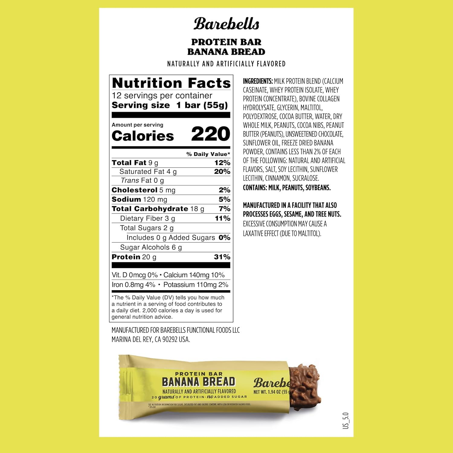 Barebells Banana Bread Protein Bars, 20g Protein, 12 Pack